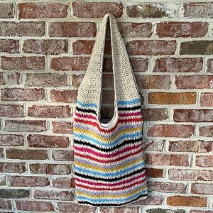 Boho crochet knit woven hobo bag NWOT multicolored stripes